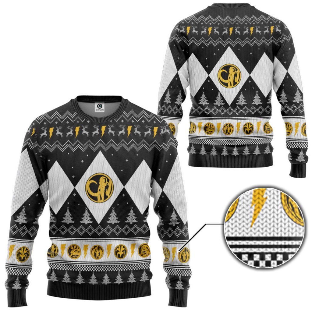 3D Mighty Morphin Black Ranger Christmas Ugly Sweater - Image 2