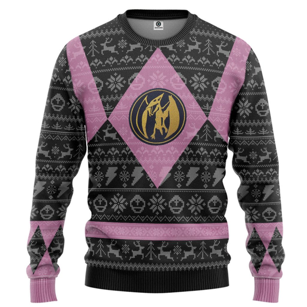 3D Power Ranger Mighty Morphin Pink Power Ranger Ugly Christmas Sweater