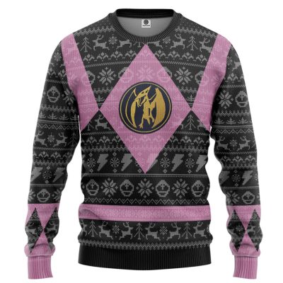3D Power Ranger Mighty Morphin Pink Power Ranger Ugly Christmas Sweater