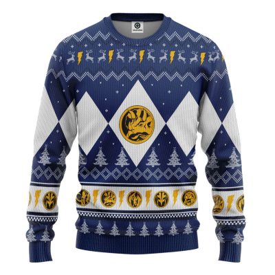 3D Mighty Morphin Blue Ranger Christmas Ugly Sweater