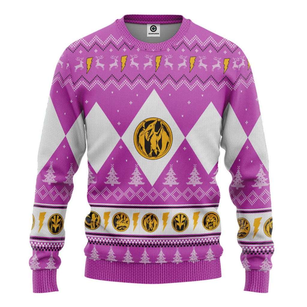 3D Mighty Morphin Pink Ranger Christmas Ugly Sweater