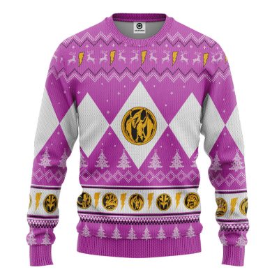 3D Mighty Morphin Pink Ranger Christmas Ugly Sweater