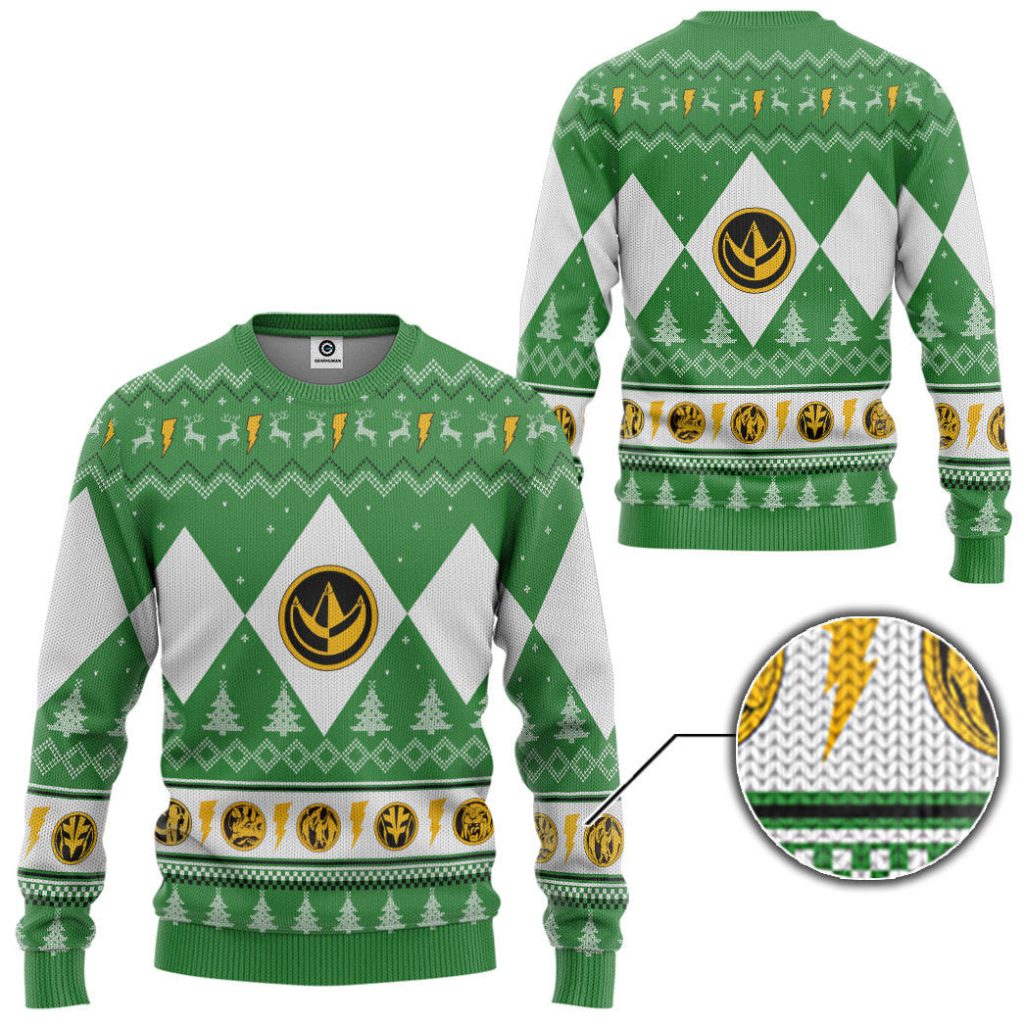 3D Mighty Morphin Green Ranger Christmas Ugly Sweater - Image 2