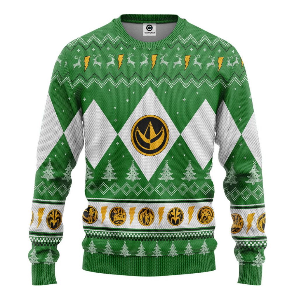 3D Mighty Morphin Green Ranger Christmas Ugly Sweater