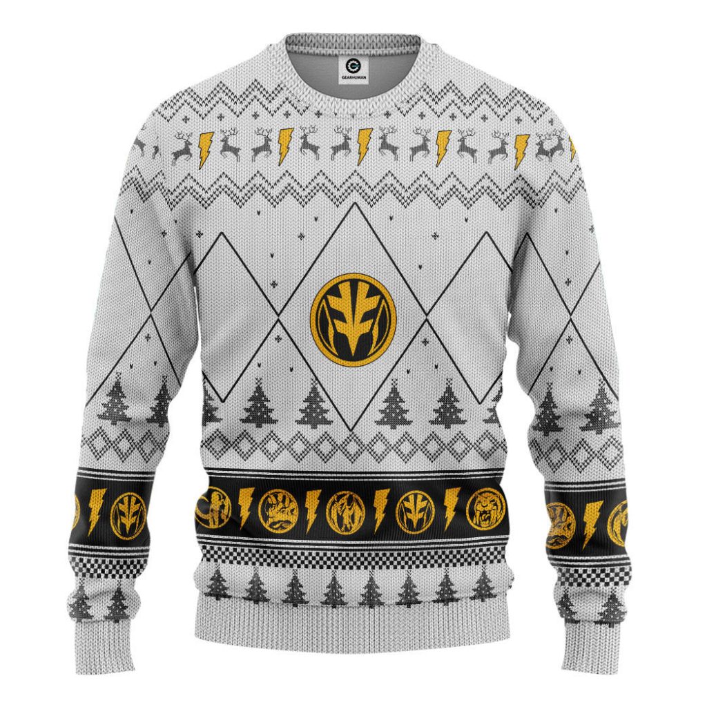 3D Mighty Morphin White Ranger Christmas Ugly Sweater