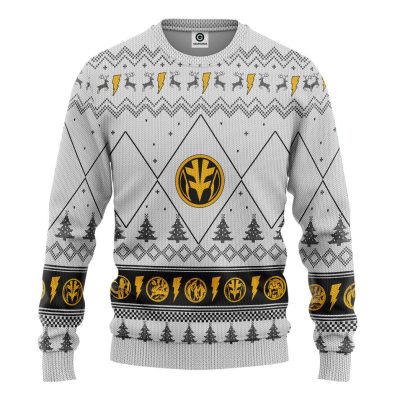 3D Mighty Morphin White Ranger Christmas Ugly Sweater
