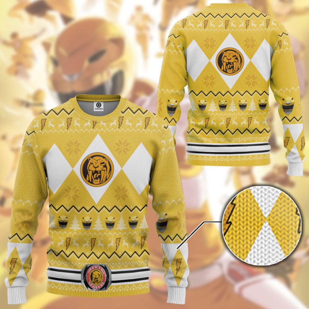 3D MMPR Yellow Ranger Christmas Ugly Sweater - Image 3