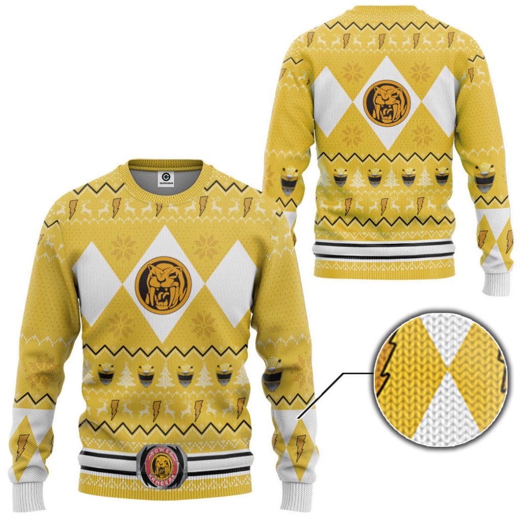 3D MMPR Yellow Ranger Christmas Ugly Sweater - Image 2