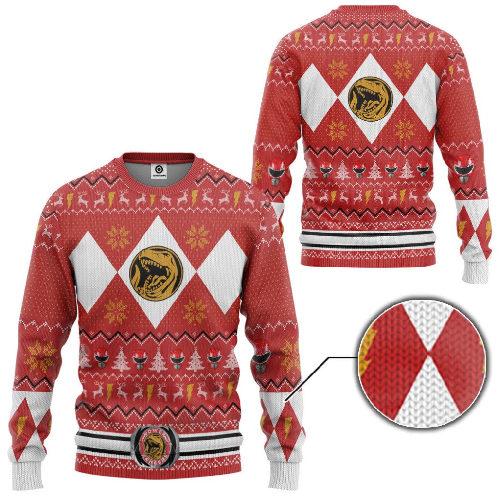 3D MMPR Red Ranger Christmas Ugly Sweater - Image 2