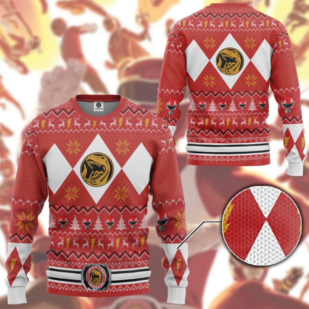 3D MMPR Red Ranger Christmas Ugly Sweater - Image 3