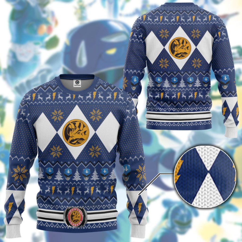 3D MMPR Blue Ranger Christmas Ugly Sweater - Image 3