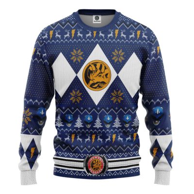 3D MMPR Blue Ranger Christmas Ugly Sweater