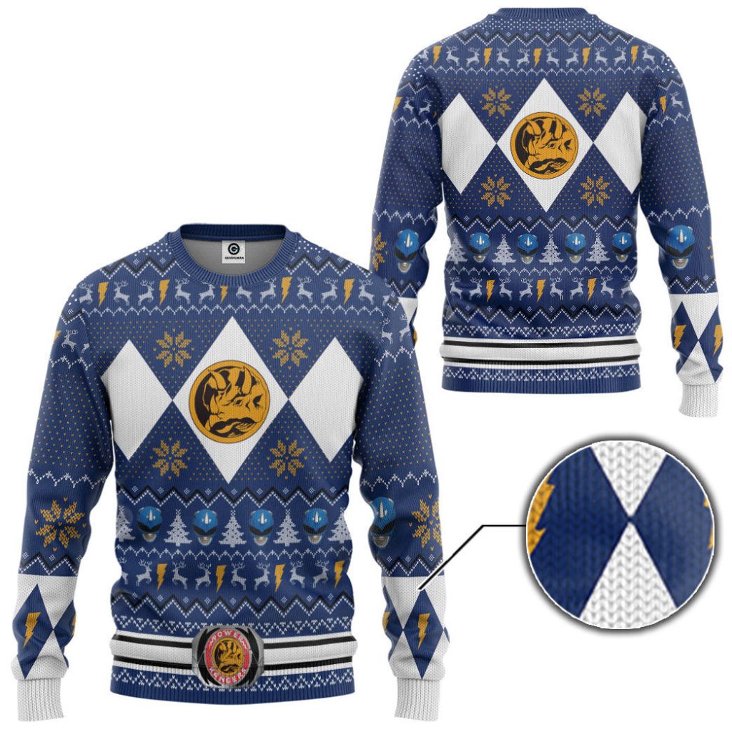 3D MMPR Blue Ranger Christmas Ugly Sweater - Image 2