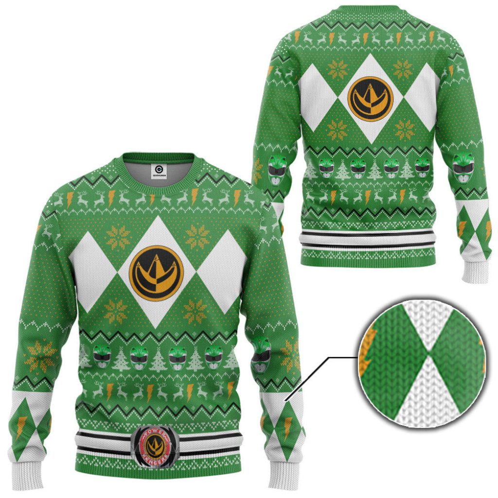 3D MMPR Green Ranger Christmas Ugly Sweater - Image 2
