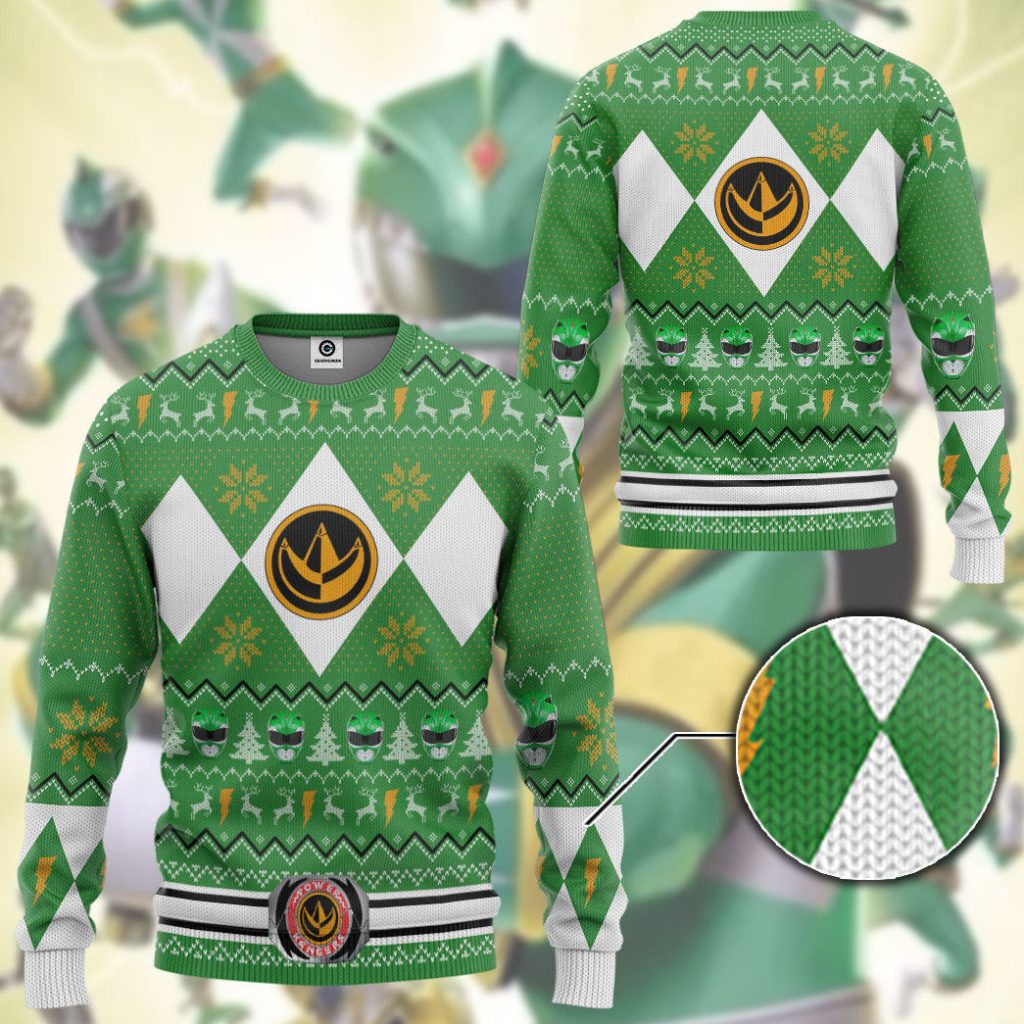 3D MMPR Green Ranger Christmas Ugly Sweater - Image 3
