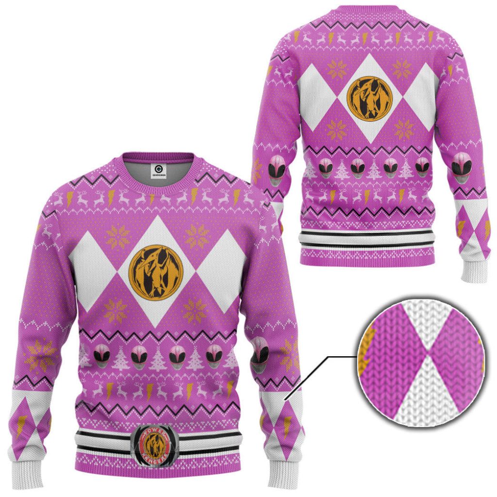 3D MMPR Pink Ranger Christmas Ugly Sweater - Image 2