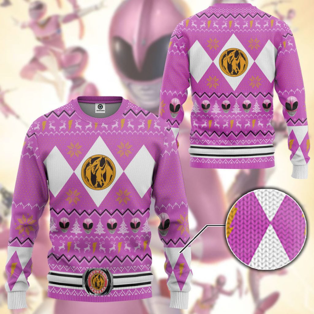 3D MMPR Pink Ranger Christmas Ugly Sweater - Image 3