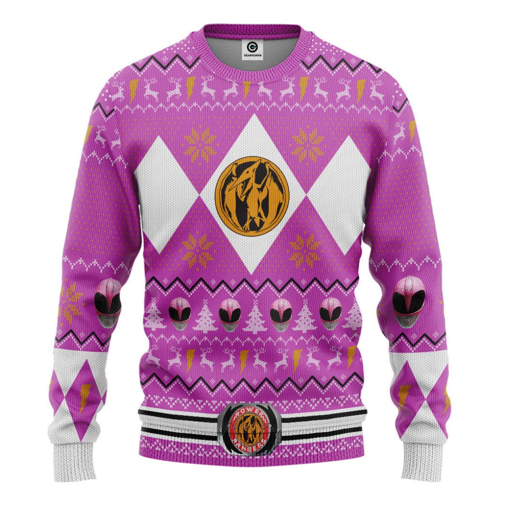 3D MMPR Pink Ranger Christmas Ugly Sweater