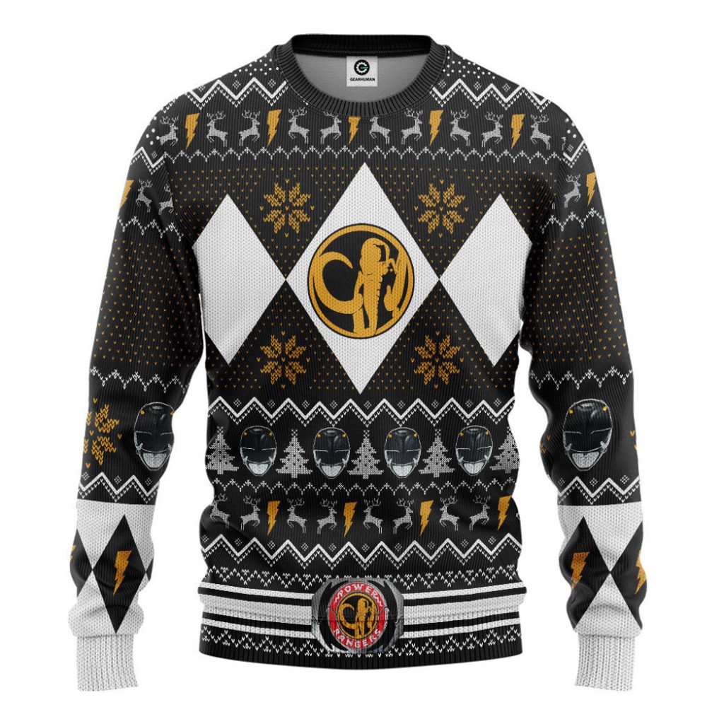 3D MMPR Black Ranger Christmas Ugly Sweater