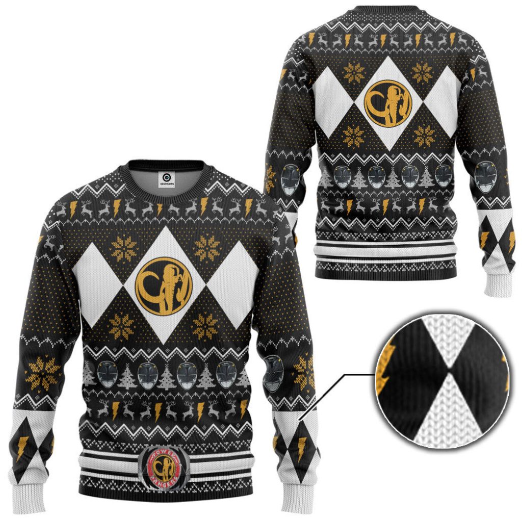 3D MMPR Black Ranger Christmas Ugly Sweater - Image 2
