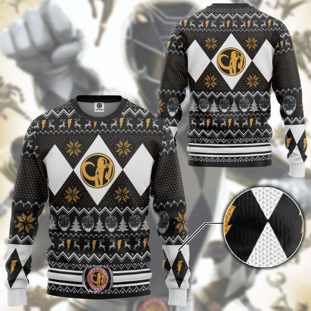 3D MMPR Black Ranger Christmas Ugly Sweater - Image 3