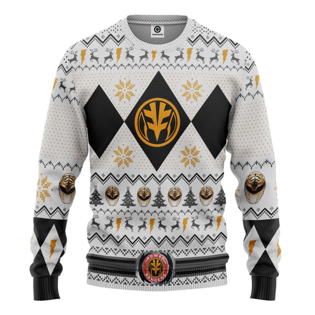 3D MMPR White Ranger Christmas Ugly Sweater