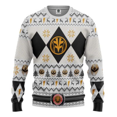 3D MMPR White Ranger Christmas Ugly Sweater