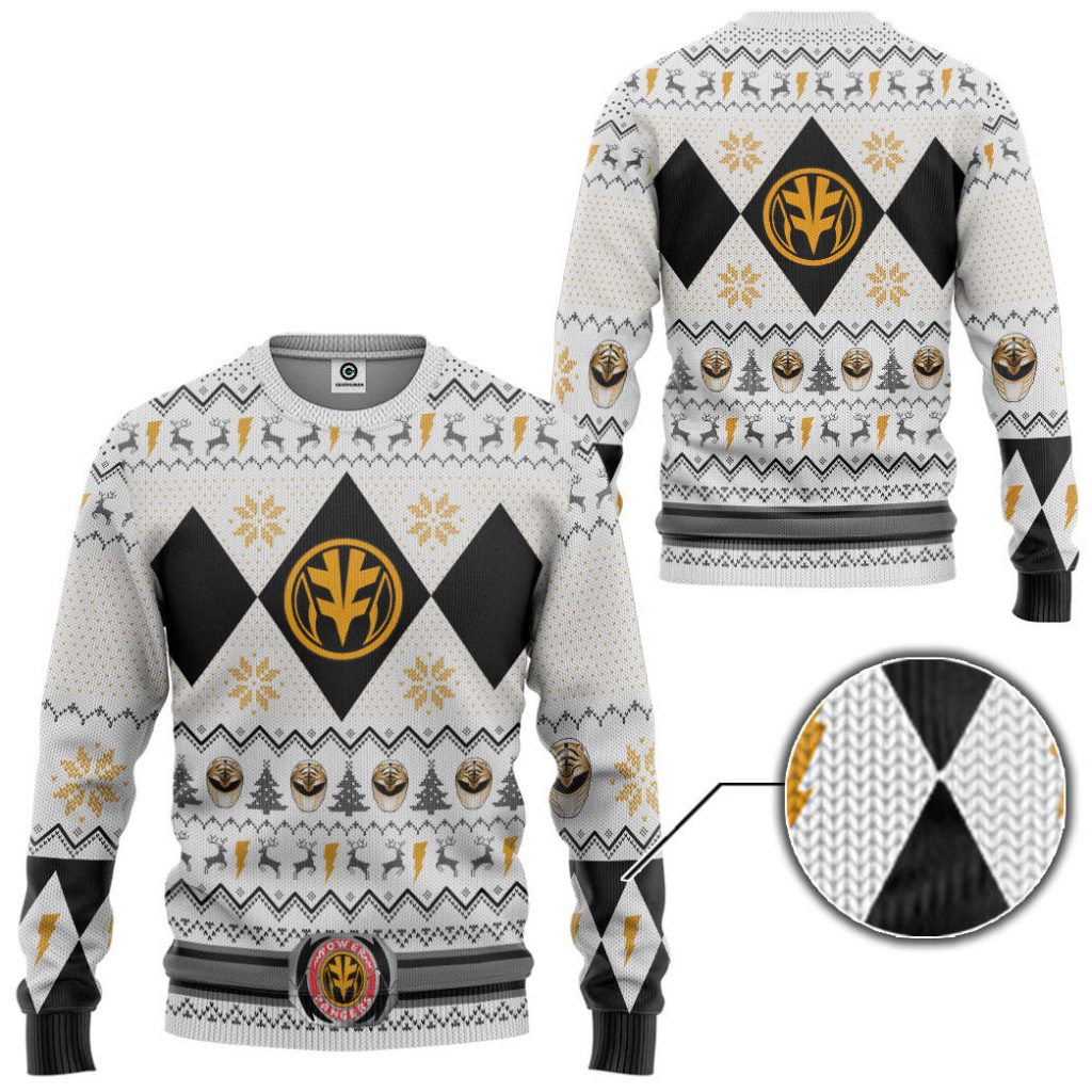 3D MMPR White Ranger Christmas Ugly Sweater - Image 2