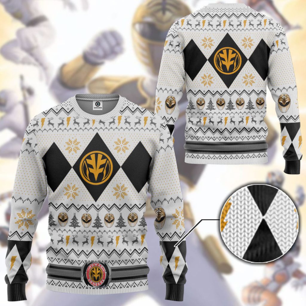 3D MMPR White Ranger Christmas Ugly Sweater - Image 3