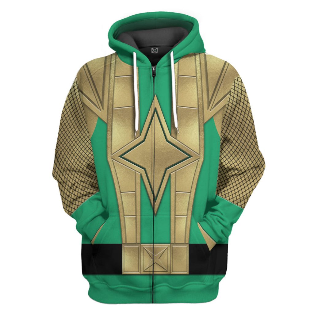 3D Green Samurai Rangers Ninja Storm Zipped Hoodie