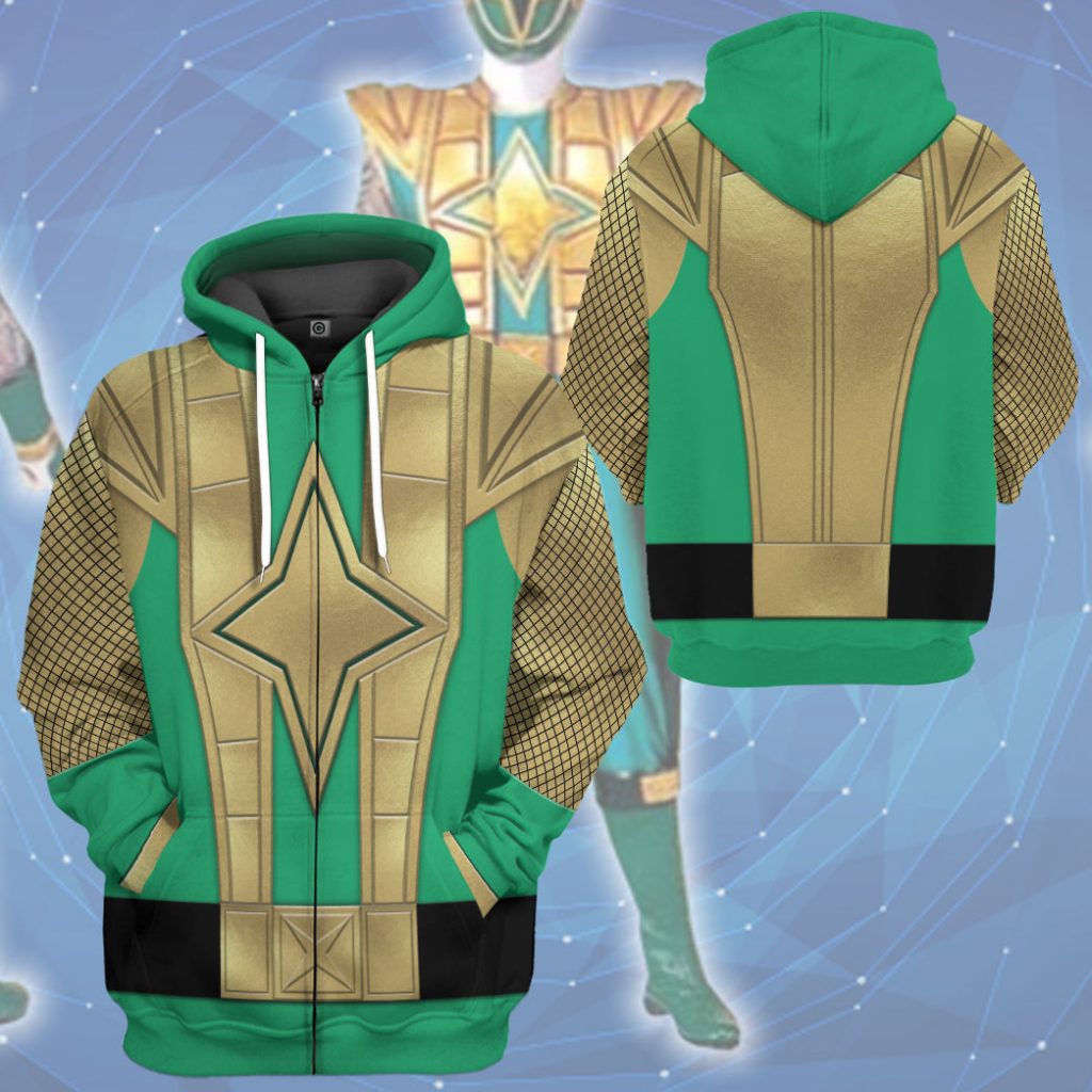 3D Green Samurai Rangers Ninja Storm Zipped Hoodie - Image 3
