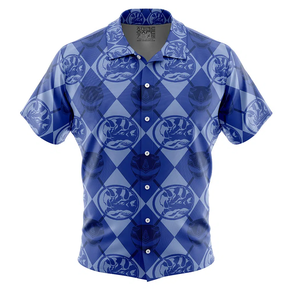 Blue Ranger Pattern PR Short Sleeve Hawaiian Shirt FRONT mockup - Power Rangers Store