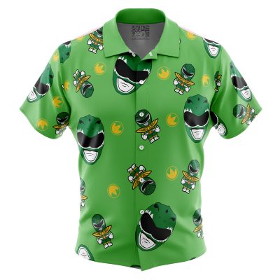 Green Ranger Pattern Mighty Morphin Power Rangers Button Up Hawaiian Shirt