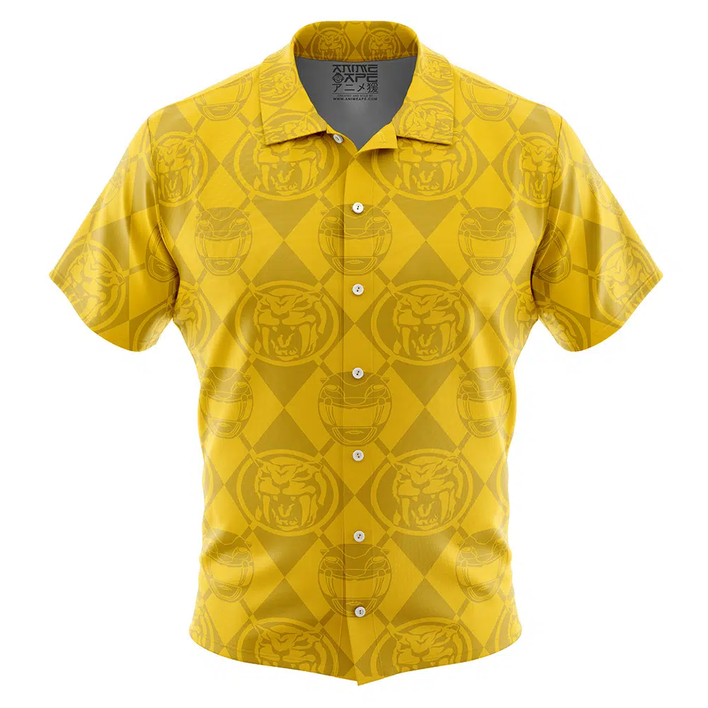 Yellow Ranger Pattern PR Short Sleeve Hawaiian Shirt FRONT mockup - Power Rangers Store