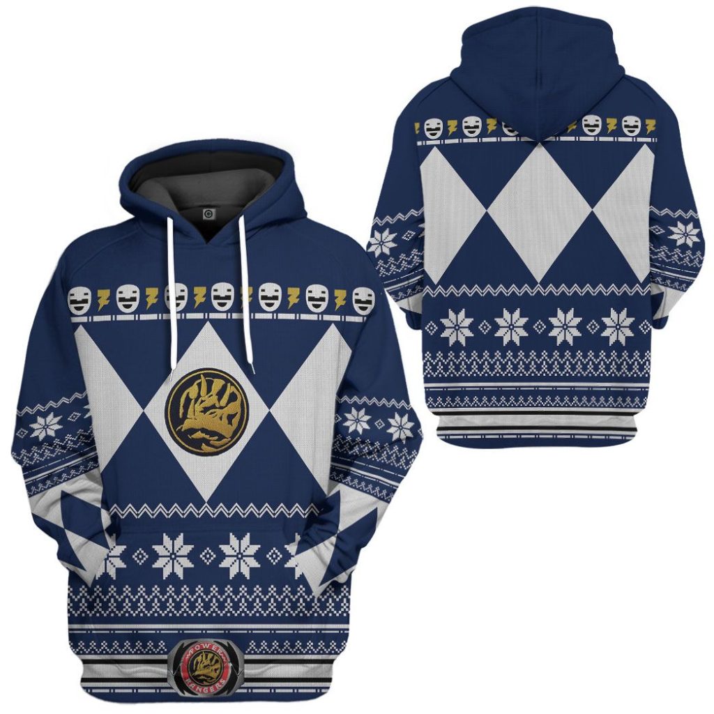 3D Blue MIGHTY MORPHIN Power Ranger Ugly Apparel - Image 5
