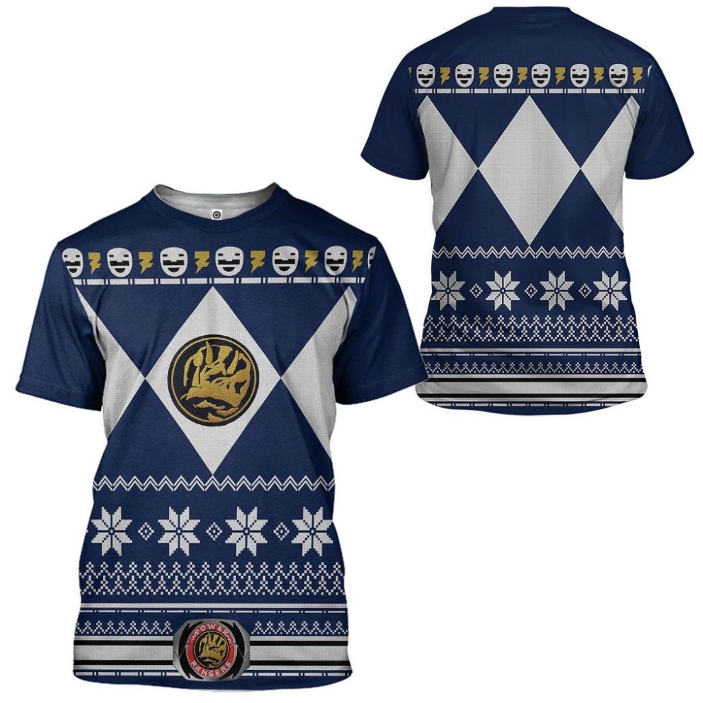 3D Blue MIGHTY MORPHIN Power Ranger Ugly Apparel - Image 6