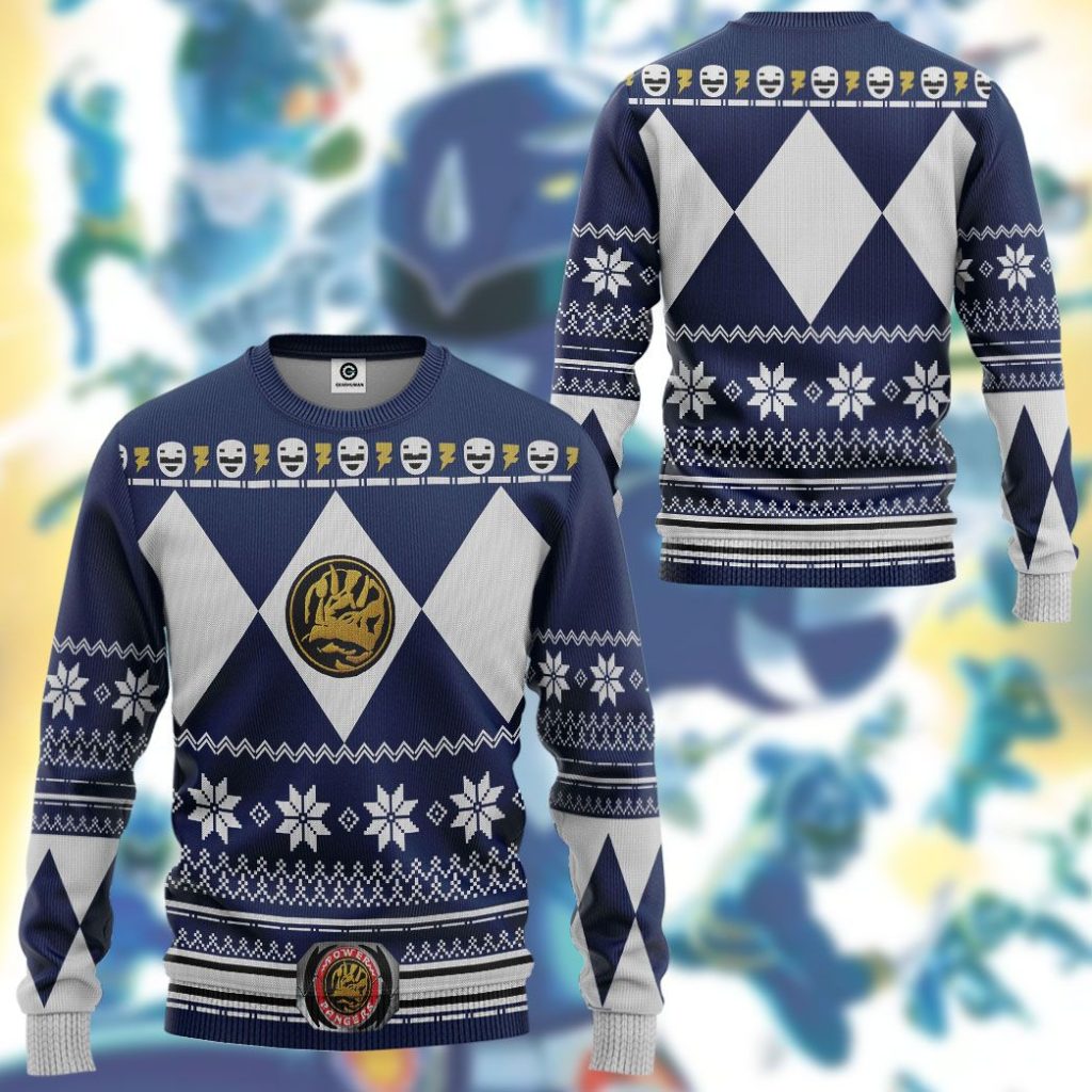 3D Blue MIGHTY MORPHIN Power Ranger Ugly Apparel - Image 9