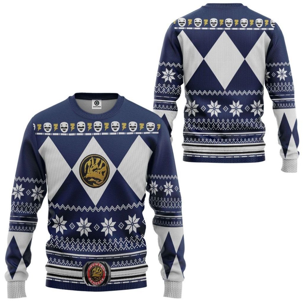3D Blue MIGHTY MORPHIN Power Ranger Ugly Apparel - Image 8