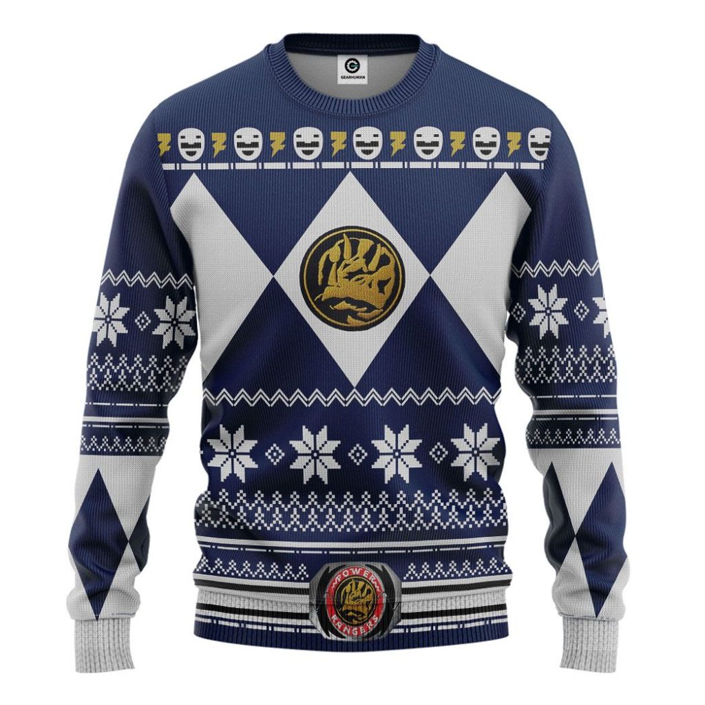 3D Blue MIGHTY MORPHIN Power Ranger Ugly Apparel - Image 2