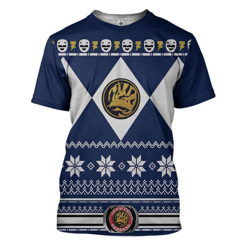 3D Blue MIGHTY MORPHIN Power Ranger Ugly Apparel - Image 3