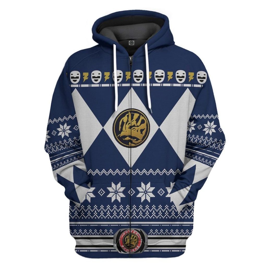 3D Blue MIGHTY MORPHIN Power Ranger Ugly Apparel - Image 4