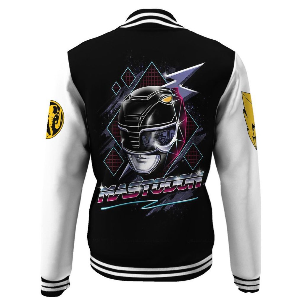 3D Mighty Morphin Power Ranger Black Custom Name Baseball Jacket - Image 4