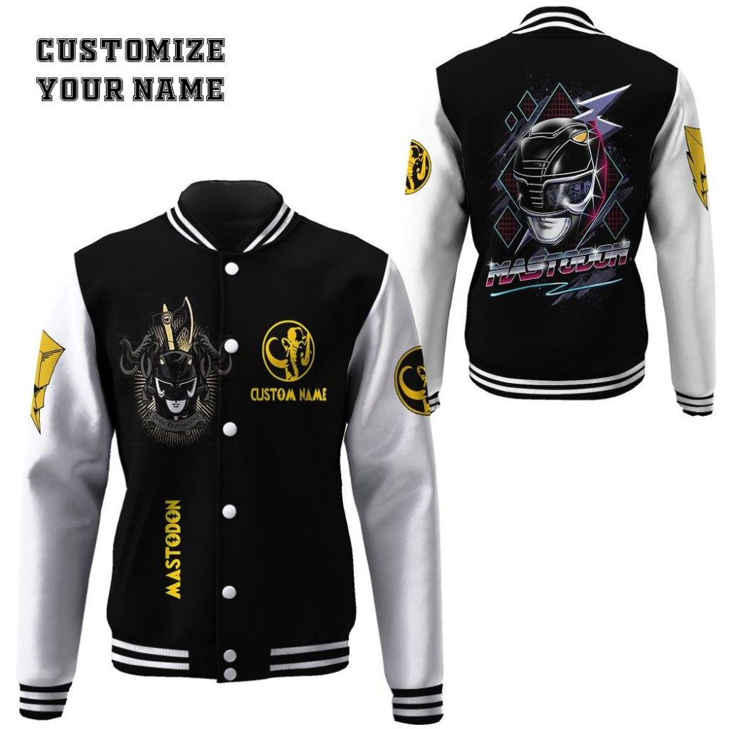 3D Mighty Morphin Power Ranger Black Custom Name Baseball Jacket - Image 3