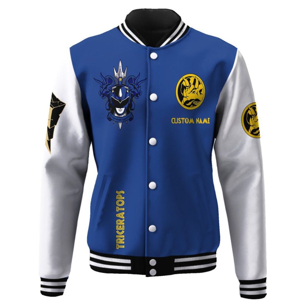 3D Mighty Morphin Power Ranger Blue Custom Name Baseball Jacket
