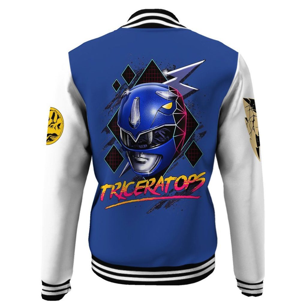 3D Mighty Morphin Power Ranger Blue Custom Name Baseball Jacket - Image 3