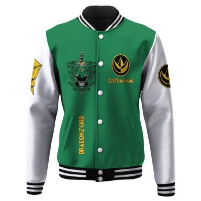 3D Mighty Morphin Power Ranger Green Custom Name Baseball Jacket