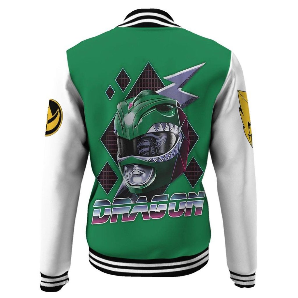 3D Mighty Morphin Power Ranger Green Custom Name Baseball Jacket - Image 3