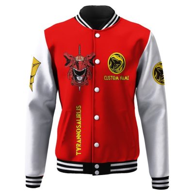 3D Mighty Morphin Power Ranger Red Custom Name Baseball Jacket