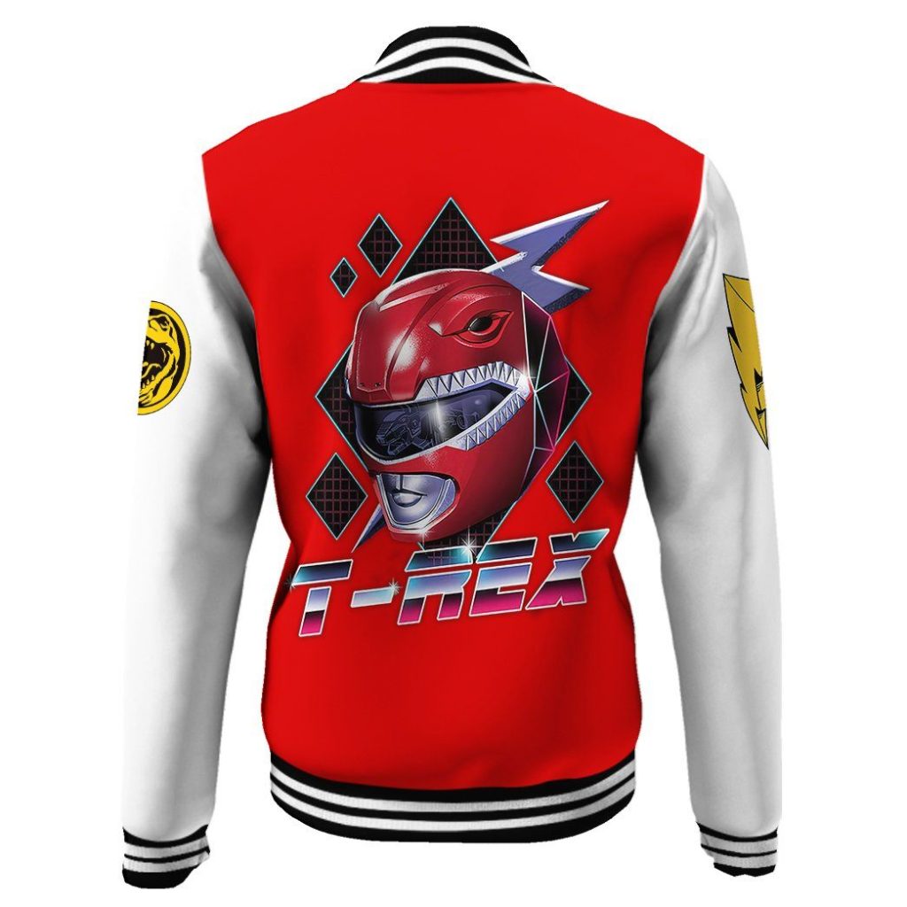 3D Mighty Morphin Power Ranger Red Custom Name Baseball Jacket - Image 3