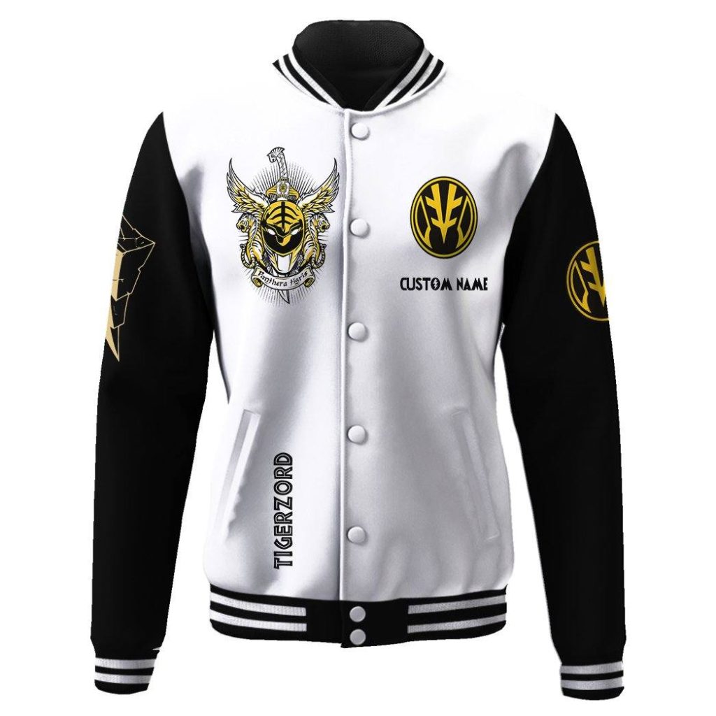 3D Mighty Morphin Power Ranger White Custom Name Baseball Jacket